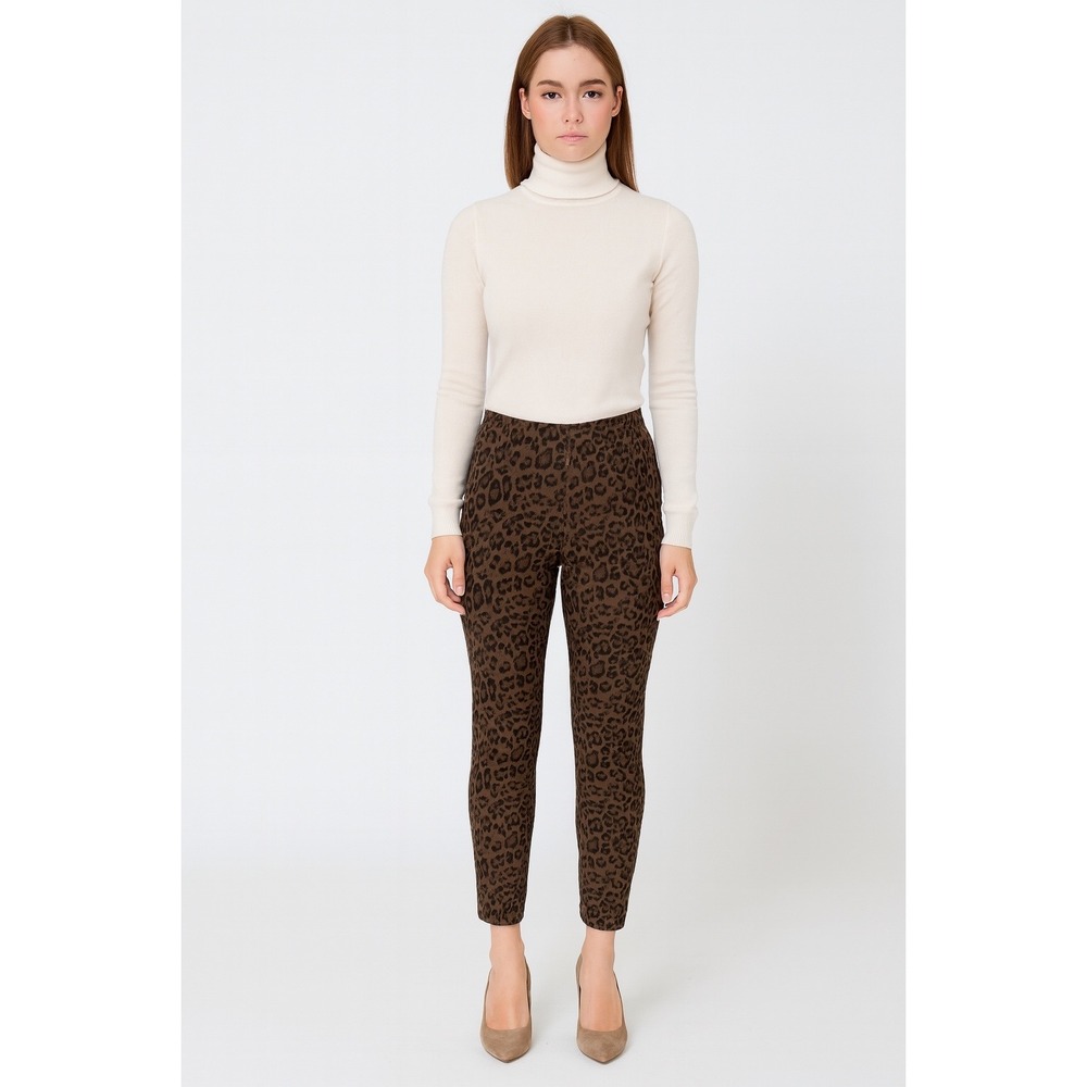Zara XL Leopard Print Pull On Stretch Leggings Brown Animal Print Preppy 91-36